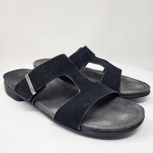 Munro Jody Slide Sandals Women 10.5M Black Nubuck Leather Silver Accent m490686